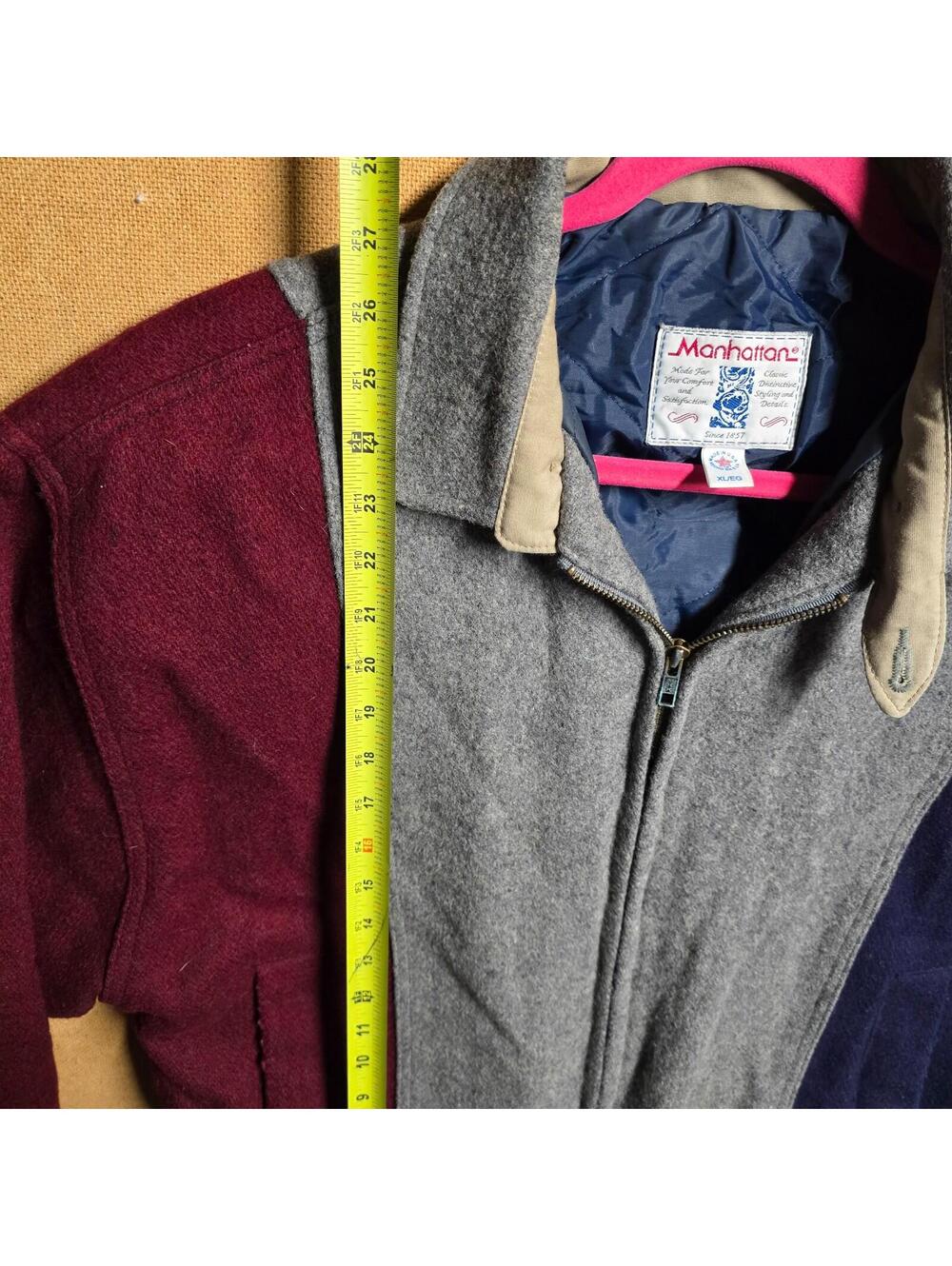 Vintage Manhattan Wool Bomber Jacket Men's XL Colorblock Coat 80s USA - Picture 5 of 9